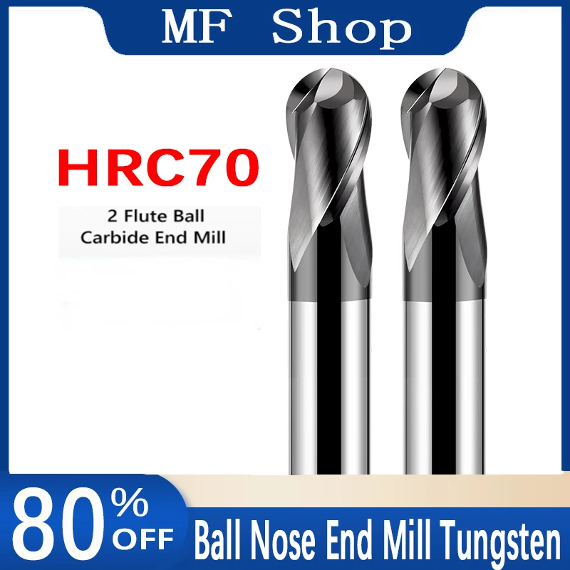 HRC70 Ball Nose End Mill Tungsten Carbide Cutter CNC Router Bit Milling Tool R0.5 2 4 6 810mm 2 Flute Metal Steel Machining Tool