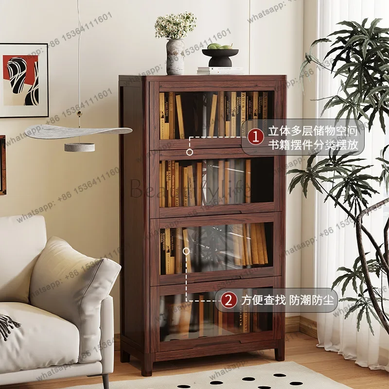 12New Chinese style four-layer brown solid wood cabinet home study tea room tea cabinet simple and retro