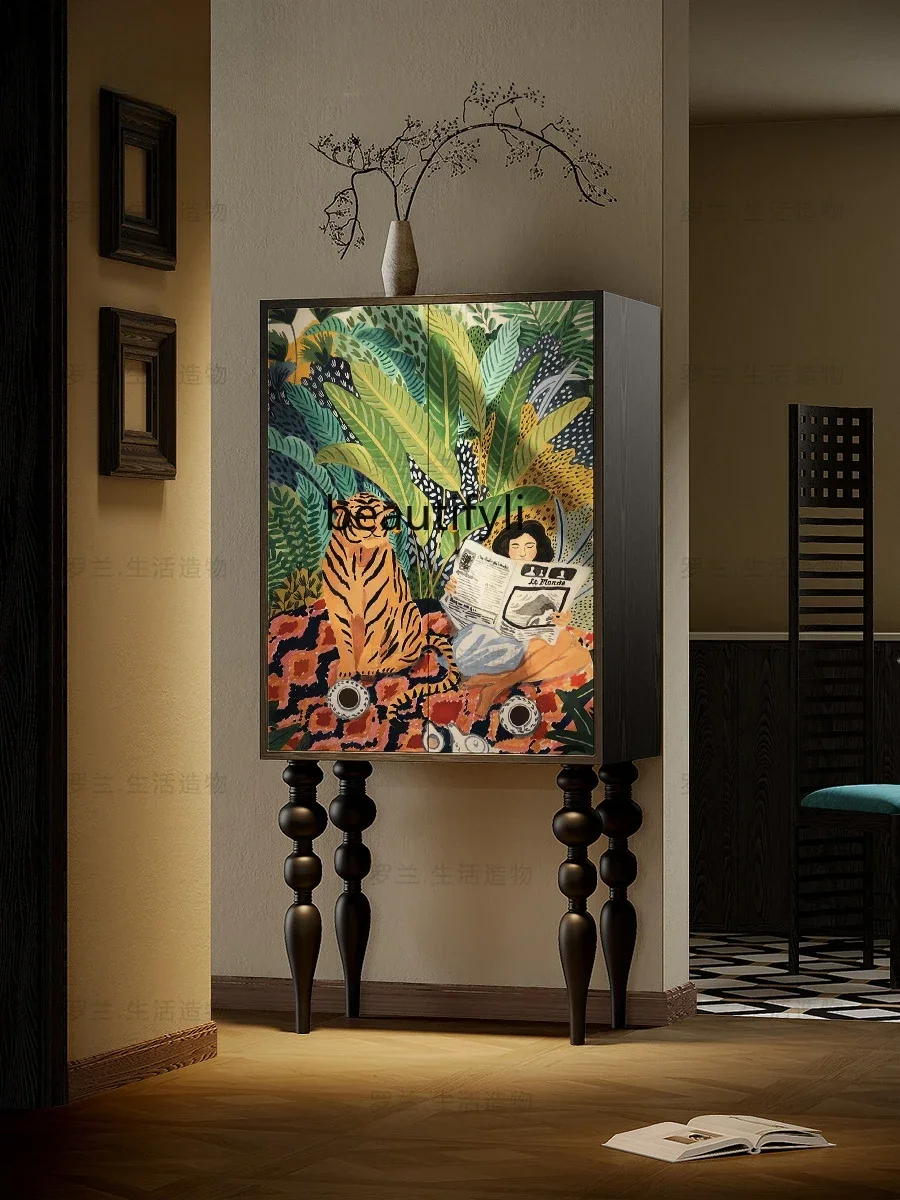 

X188French Retro Solid Wood High-Leg Cabinet Entrance Storage Cabinet Living Room Storage Decoration Chest of Drawers