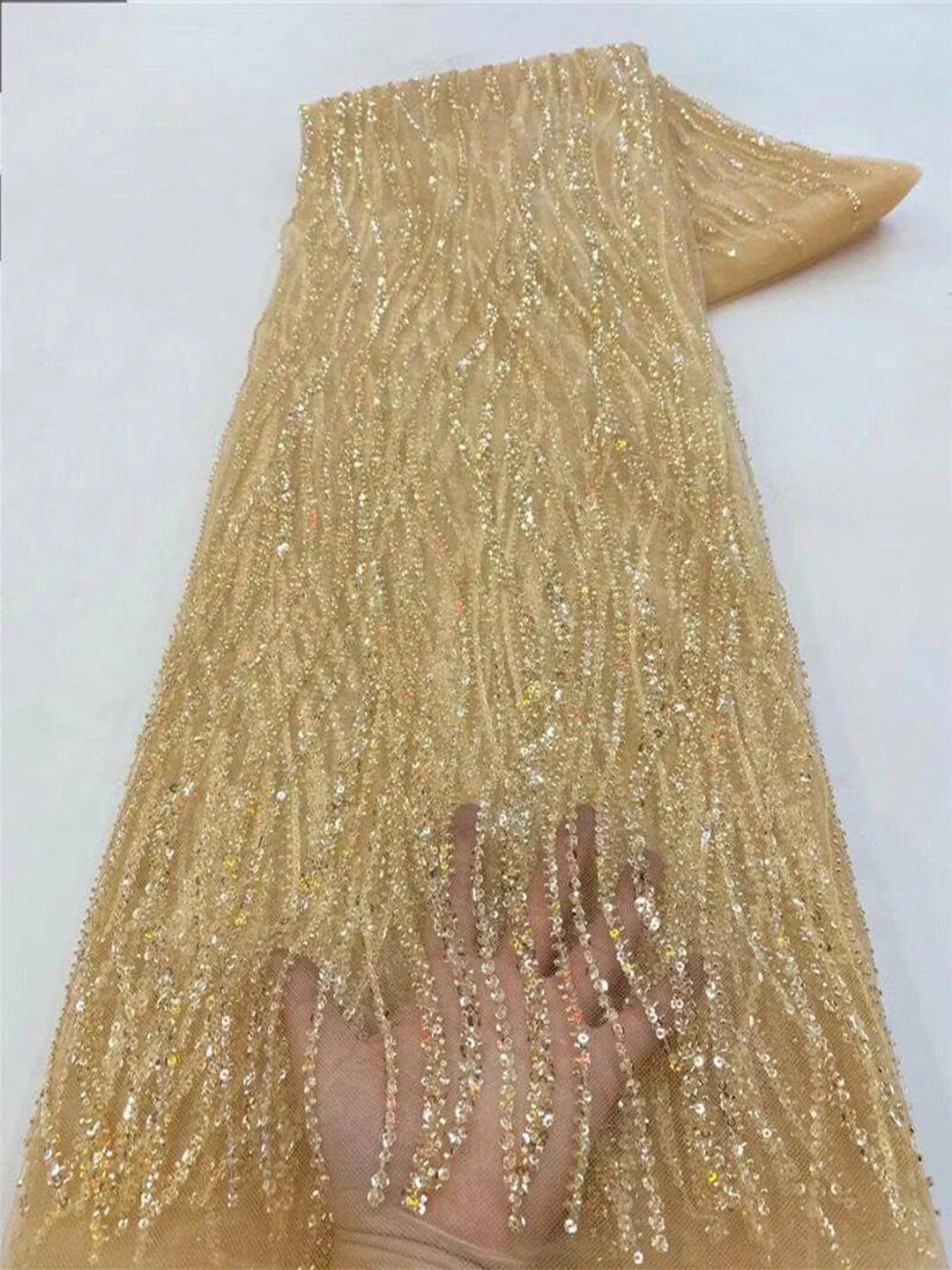 Gold Embroidery African Handmade Beaded Lace Fabric 2026 Groom Nigerian French Sequins Net Lace Fabrics for Evening Dress