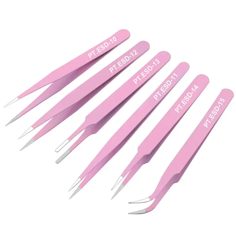 Tweezers 6PCs ESD Anti-Static Stainless Steel Repair Curved Tool Home Working Model Making