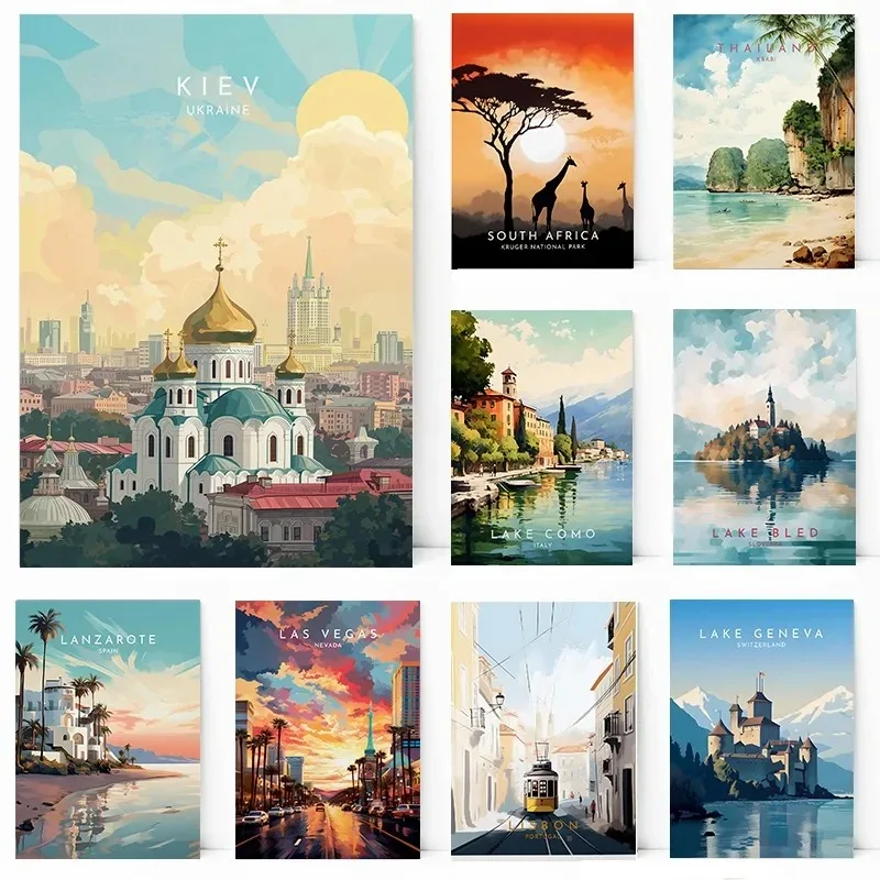 Kiev Krabi Lake Geneva Las Vegas Lisbon Marrakesh Mallorca Poster Canvas Printing Decor Living Room Bedroom Wall Art Home Decor