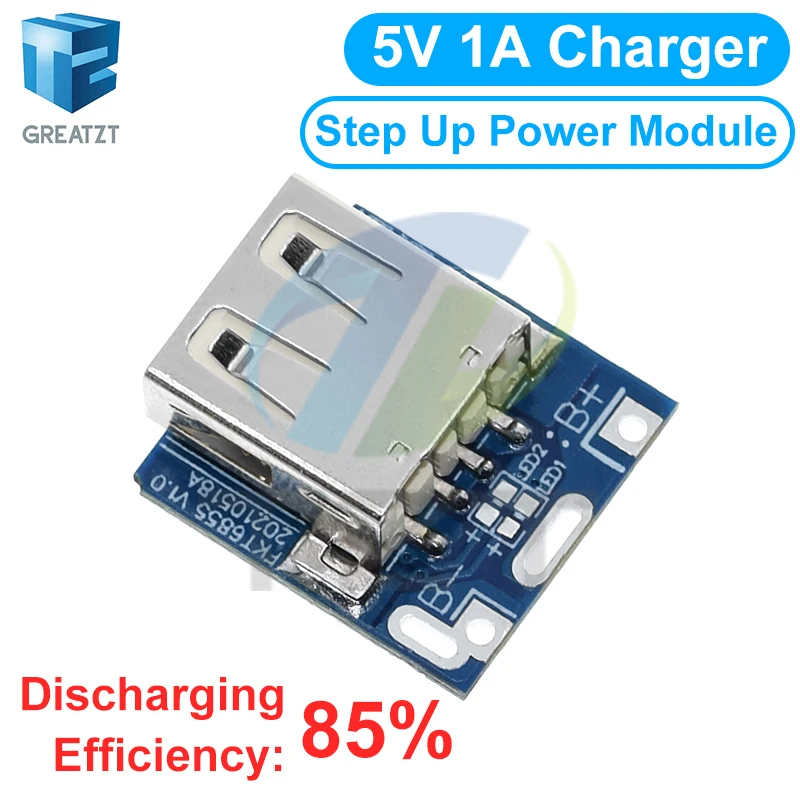 GREATZT 5V Boost Converter Step-Up Power Module Lithium Battery Charging Protection Board LED Display USB For DIY Charger 134N3P