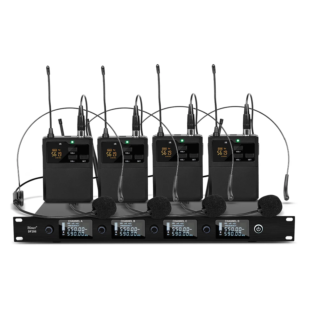 

Профессиональный комплект микрофонов DF206: 1 приемник, 4 петличных микрофона для преподавателей и гидов