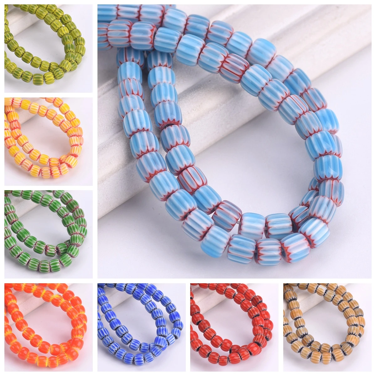 1 Strand 40cm 65pcs Cylinder Shape 6mm~7mm Handmade Colorful Millefiori Glass Beads Lot For Jewelry Making DIY Bracelet Findings