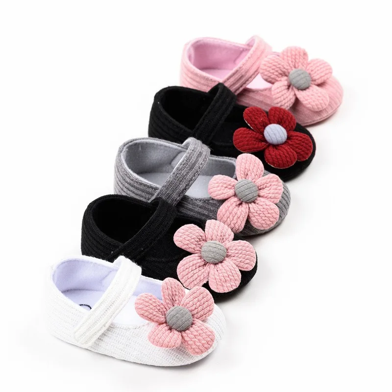 Zapatos de princesa para niñas, zapatos de bebé con lazo de flores, antideslizantes, transpirables, de lona, Shoes1-3 años