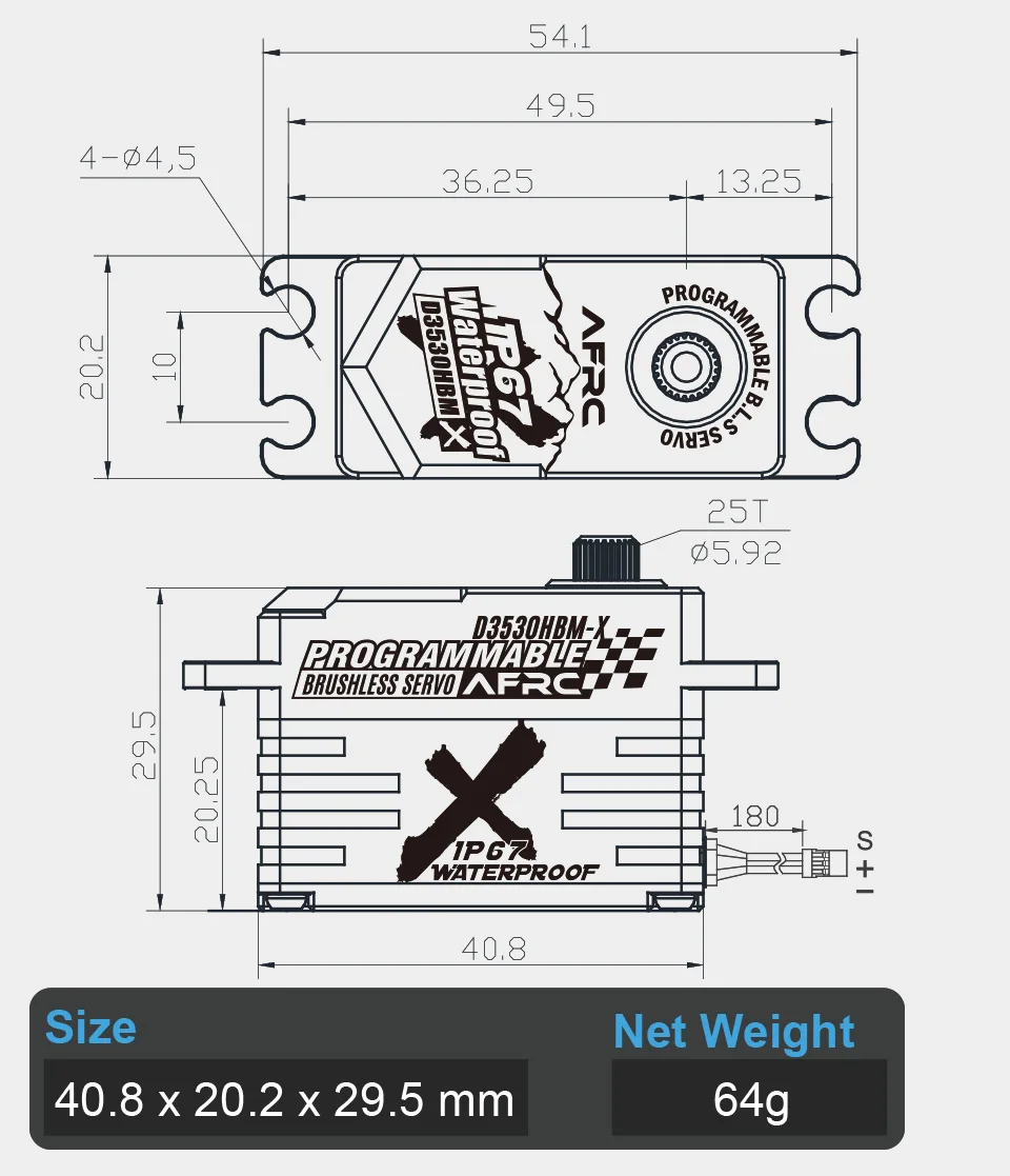 D3530HBM-X Programmierbares bürstenloses Servo für RC-Autos, Boote, Flugzeuge - HV wasserdichtes IP67 Low-Profile Pro-Servo – Detail 7