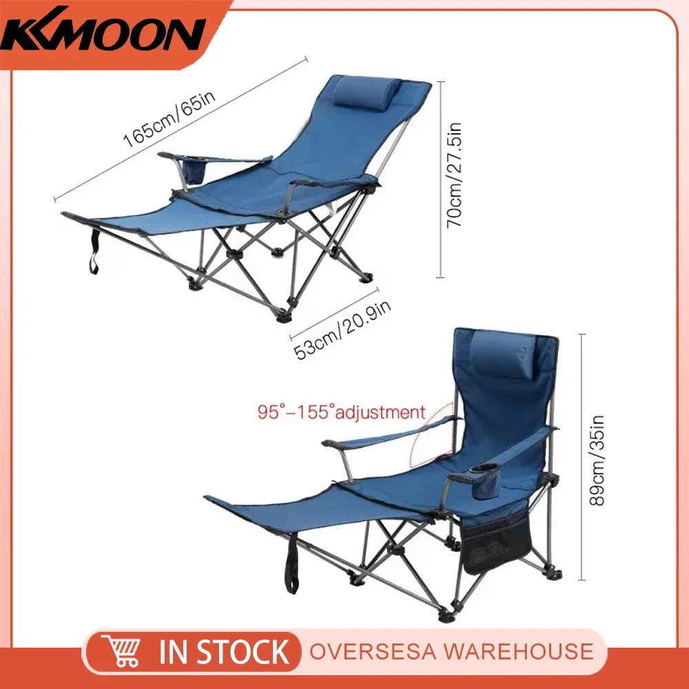 2 in 1 Folding Camping Chair Portable Adjustable Reclining Lounge Chair with Removable Footrest for Outdoor Fishing Beach Picni