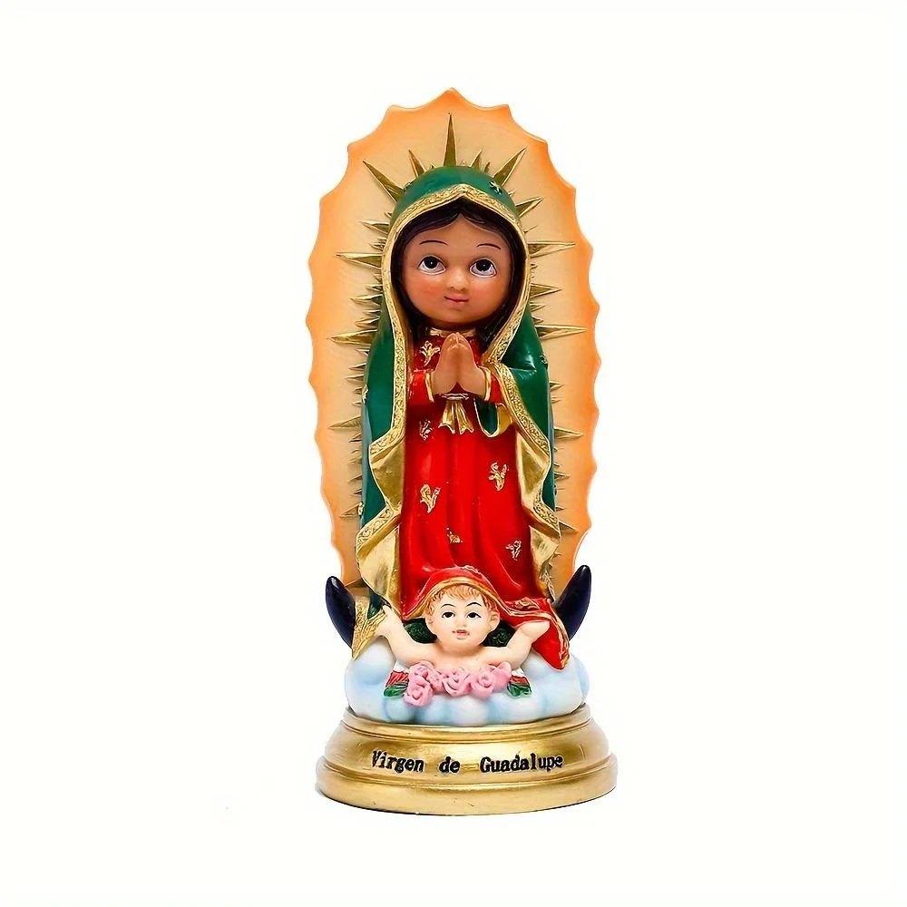 Klassische Jungfrau von Guadalupe Harz-Statue Handbemalte Katholische Mutter-Ikone Religiöses Sammlerstück Desktop Wohnzimmer Dekoration