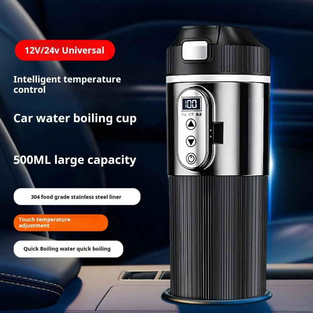 

12V/24V Car Heating Cup 500ml Stainless Steel Electric Water Mug Smart Temperature Sensor Water Warmer Bottle Electric Kettle