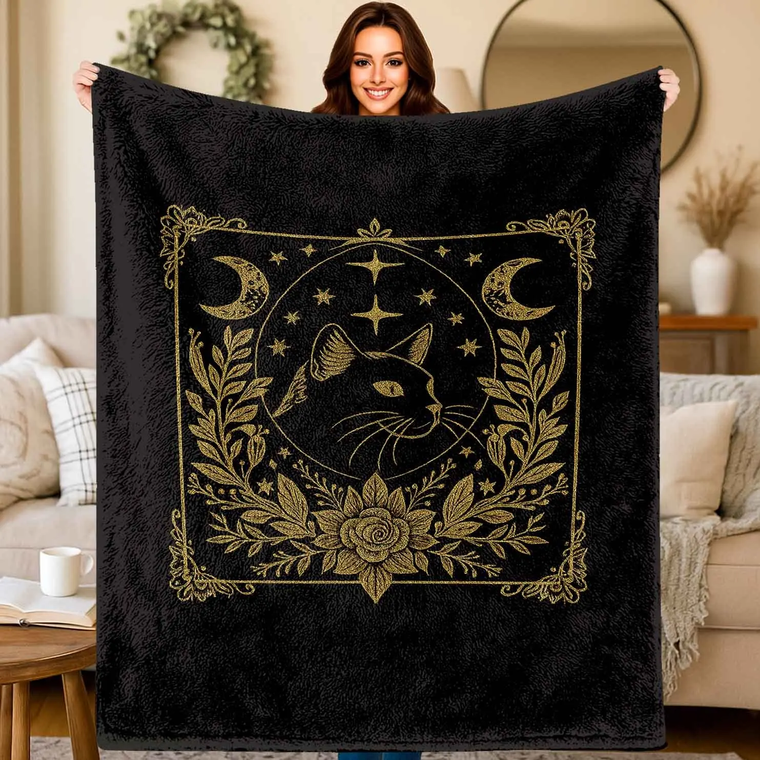 Vintage Celestial Theme 2d Print Cozy Couch Cover Blanket Retro Style Home Accent For Office Supermarket Store