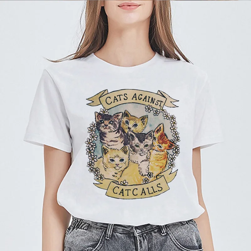 Summer Female Tee shirt Basic Potter Cats O-neck Short Sleeved  Print Harajuku Tops Women T-shirt Casual Kawaii Ladies T-shirt