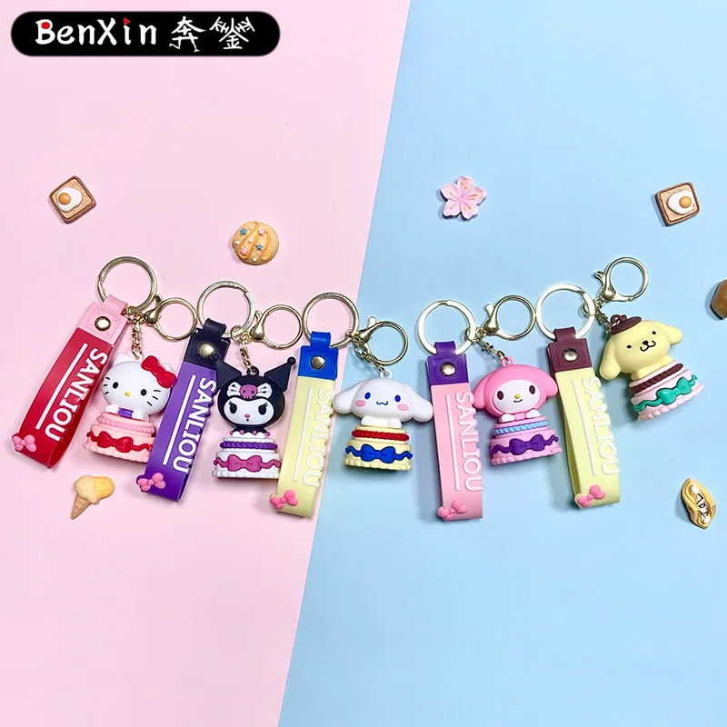 

Sanrio Hello Kitty Creative Cake Keychain Toy Bag Pendant Kuromi Doll Car Keychain Pendant Surprise Birthday Gift For Childrens