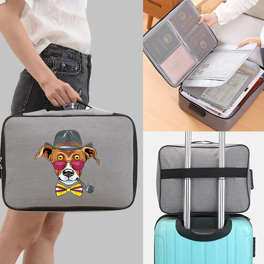 Document Storage Organizer Bag File Container Bills Folder Dog Print Card Contract Pouch Home Office Organization Password Lock