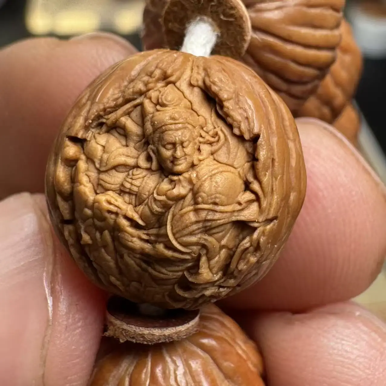 Traditional Chinese Style Hand Carved Monkey Head Walnut Beaded Bracelet Heavenly Deity Pattern Lucky Blessing Wealth Attracting