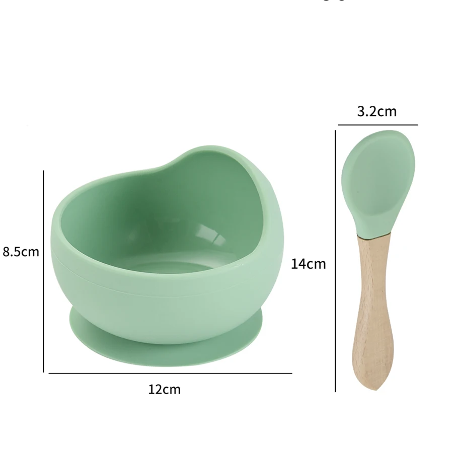 2pcs Baby Silicone Bowl and Spoons Set for Baby Silicone Baby Feeding Set Children Feeding Tableware Baby Sucker Silicone Bowl