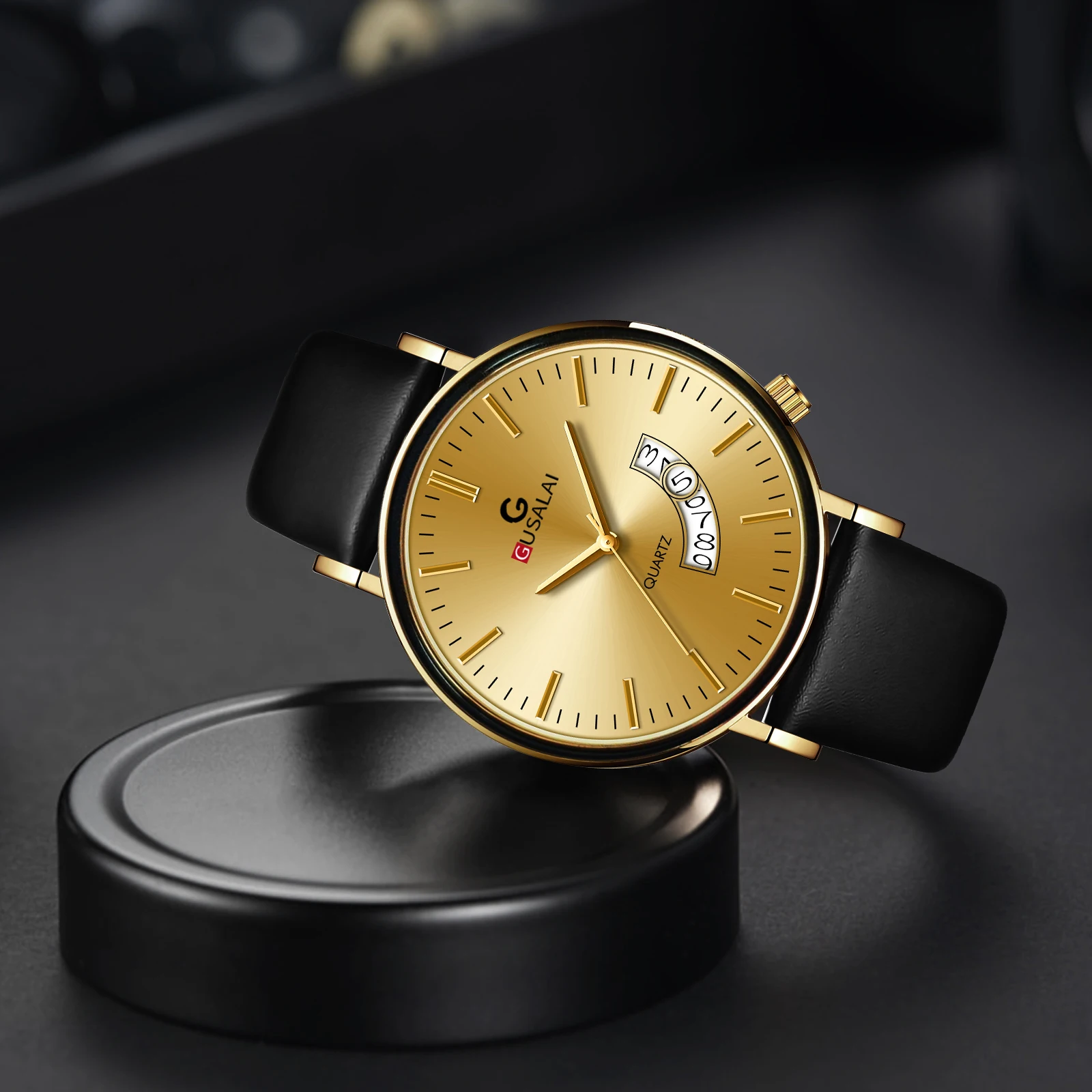 Minimalist นาฬิกาผู้ชายควอตซ์หนังสีดํา Casual นาฬิกา 41 มม. ปฏิทินธุรกิจผู้ชายนาฬิกาข้อมือ reloj hombre