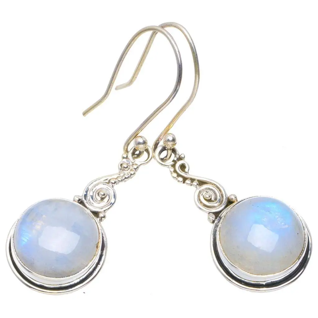 

StarGems® Natural Rainbow Moonstone Handmade Unique 925 Sterling Silver Earrings 1.75" A4334