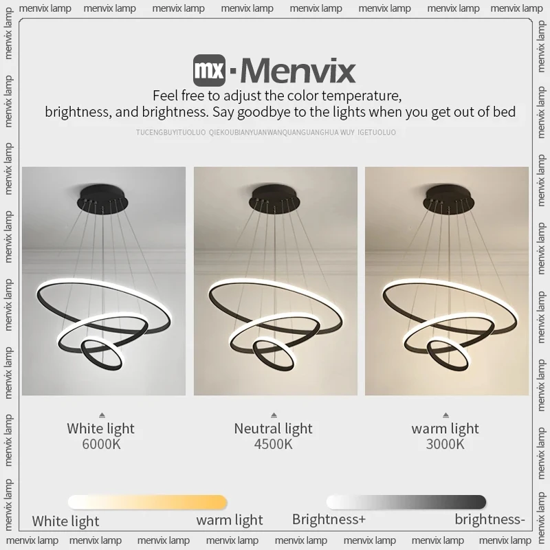 Menvix Modern Pendant Lamp Led Rings Circle Hanging Chandelier White Loft Living Dining Room Kitchen Indoor Lighting Fixture