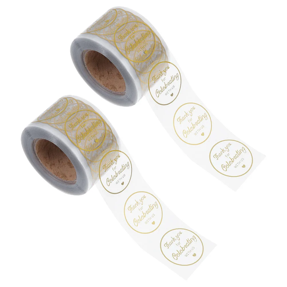 

2 Rolls Round Thank You Stickers Gold Foil Decorative Sealing Stickers Packaging Labels Adhesive Thank You Support Small