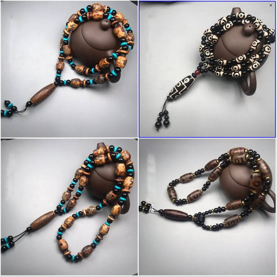

Retro Tibetan Dzi Bead Men's and Women's Pendant Necklace Natural Stone Agate Three Eyes Nine Eyes Dzi Bead Amulet Necklace