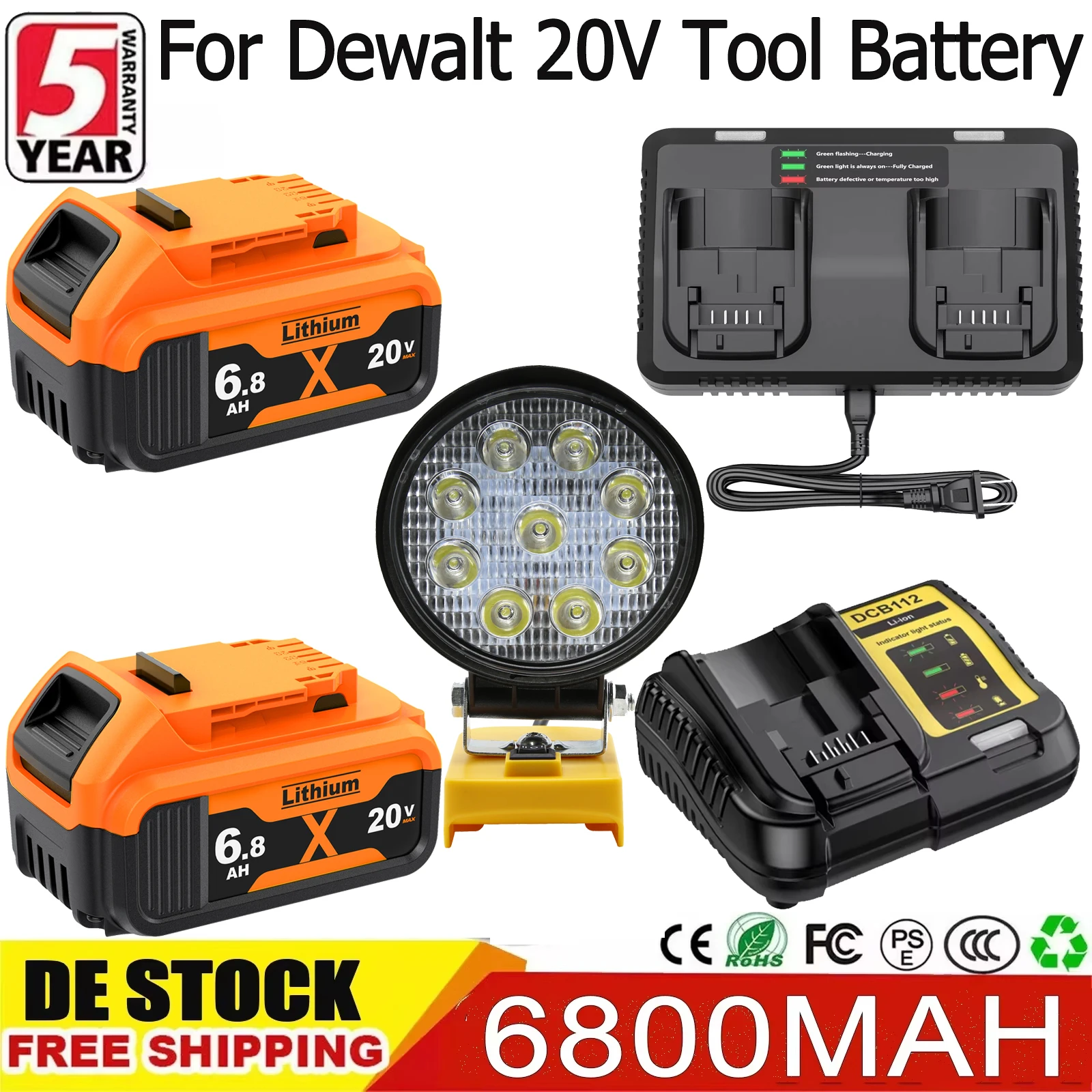 Аккумулятор литий-ионный 6800 мАч для Dewalt 18V-20V, замена для Dewalt DCB200 DCB203 DCB205 DCB208 DCB182, для электроинструментов