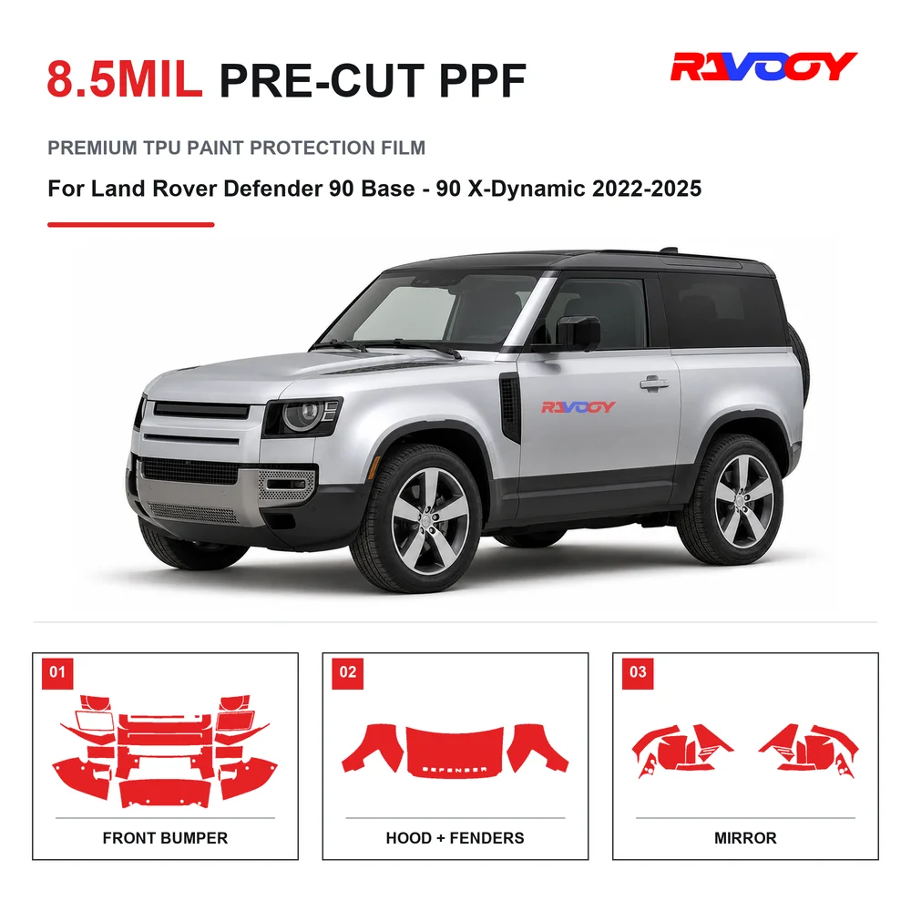 Precut PPF For Land Rover Defender 90 Base - X-Dynamic 2022-2025 8.5mil TPU Clear Paint Protection Film Self Healing Hydrophobic