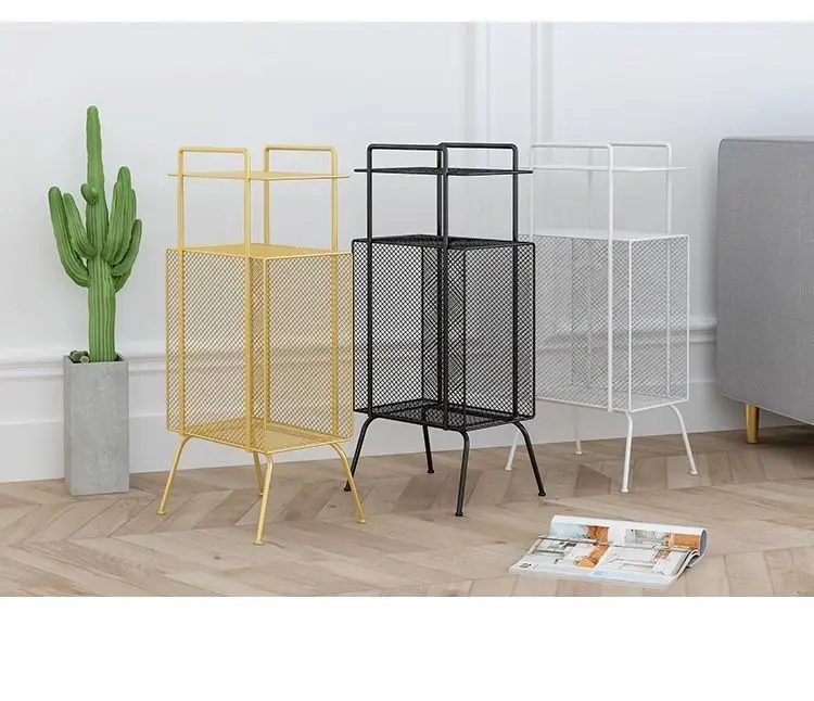 Nordic Living Room Storage Rack Bedside Nightstands Creative End Table Bookshelf Magazine Rack Mesa De Noche Cabinet Iron Art