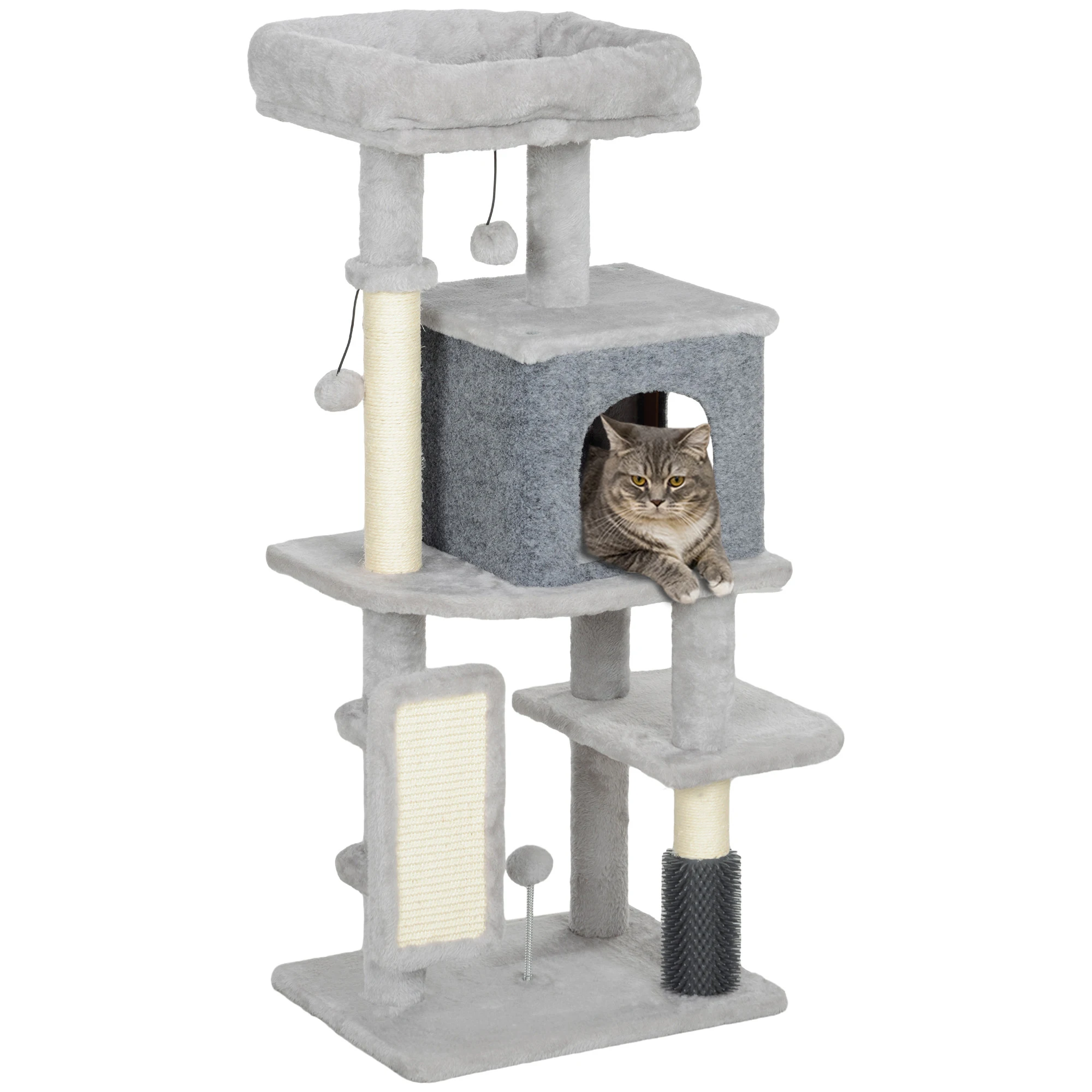 PawHut Kratzbaum 104 cm Albero per Gatti a Più Livelli con Cuccia e Tappeto da Arrampicata
