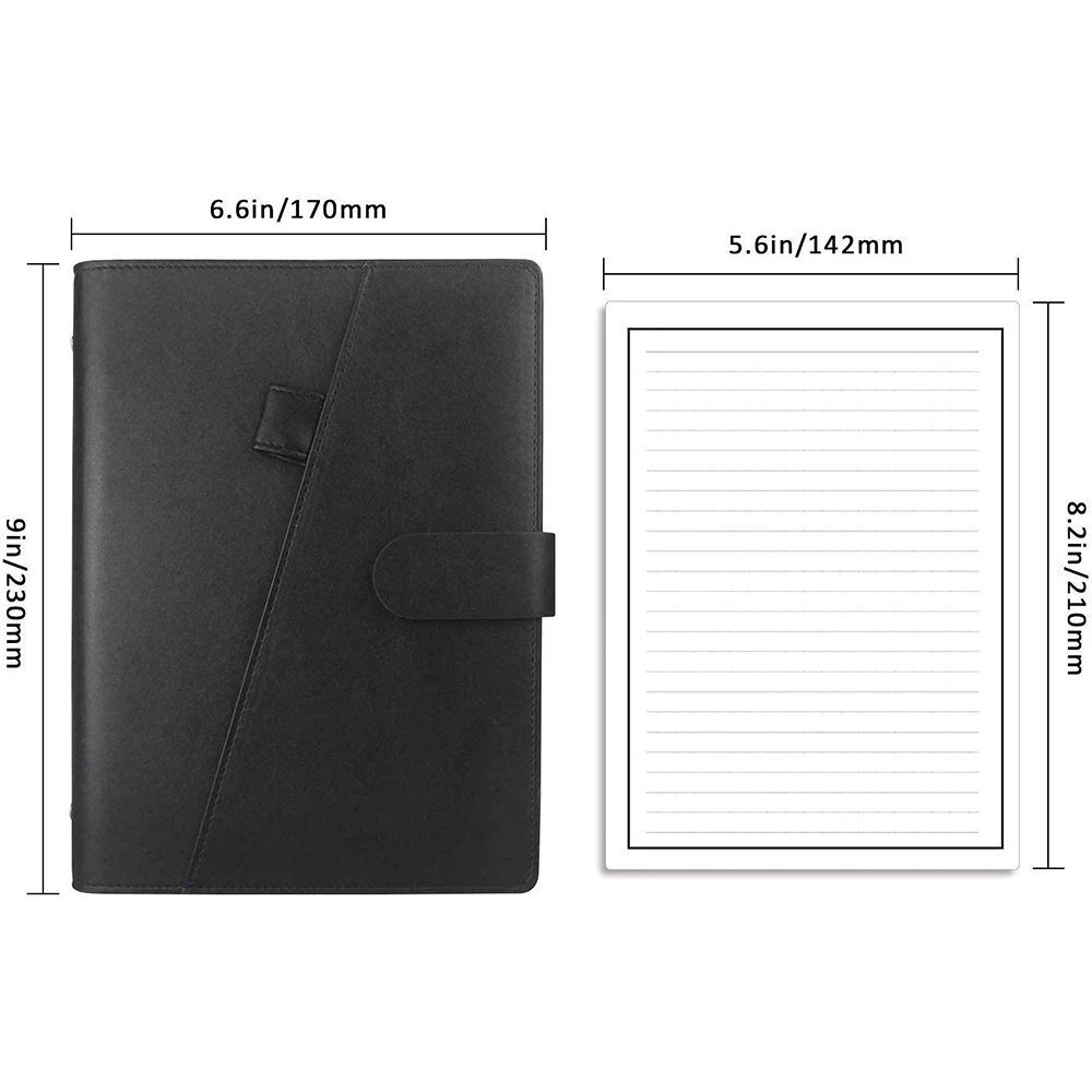 Caderno inteligente reutilizável a5 couro pu com função de armazenamento 6 estilos de página sem fim caneta de bloco de notas reutilizável notas