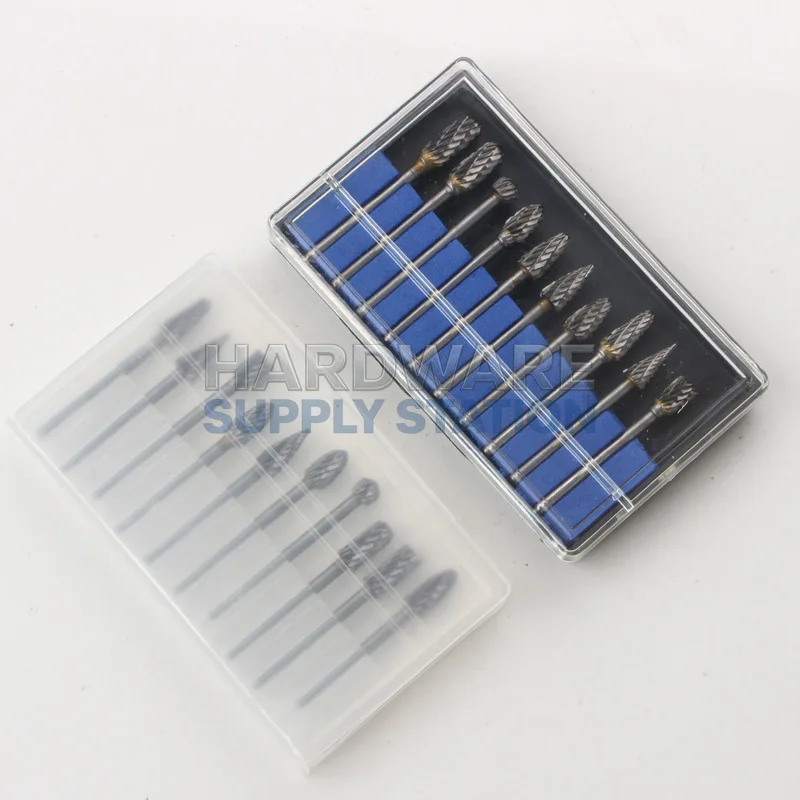 

Woodworking steel filing knife electric root carving polishing head 10 piece set tungsten steel double groove rotary file