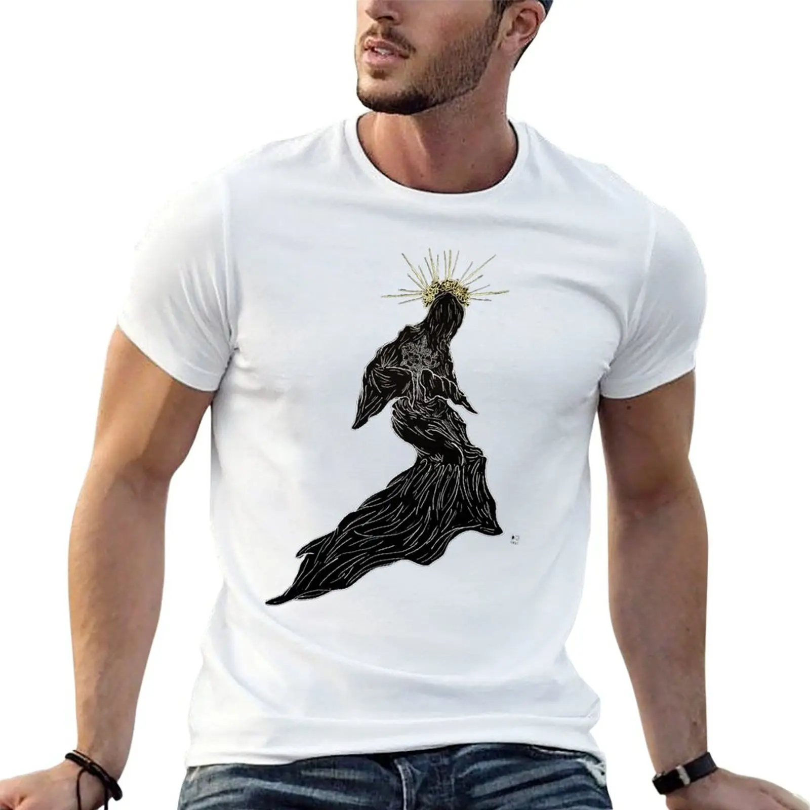 Ghost Original Hand-drawn Art T-Shirt Running Gym Short Sleeve Sports Tee