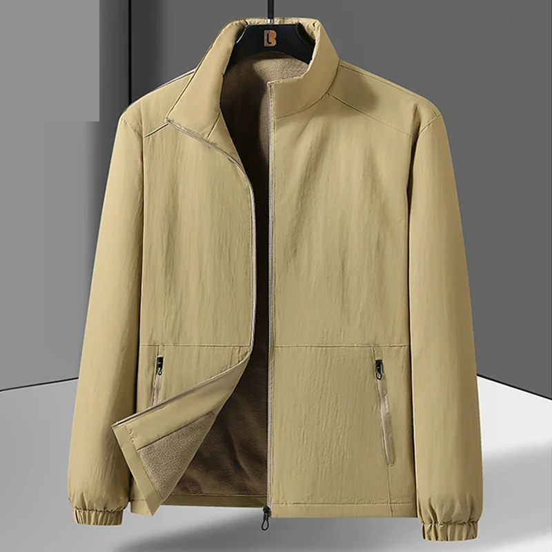 

Casual 2025 Autumn Men's Solid Color Thicken Plush Jackets Outwear Loose Windproof Warm Fleece Coats Winter Tops Parkas Clothing