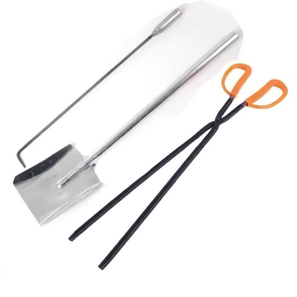 Fireplace Cleaning Kit Stainless Steel Fire Hook Feeding Shovel Grabbing Tongs For Home Wood Heating Stove Maintenance