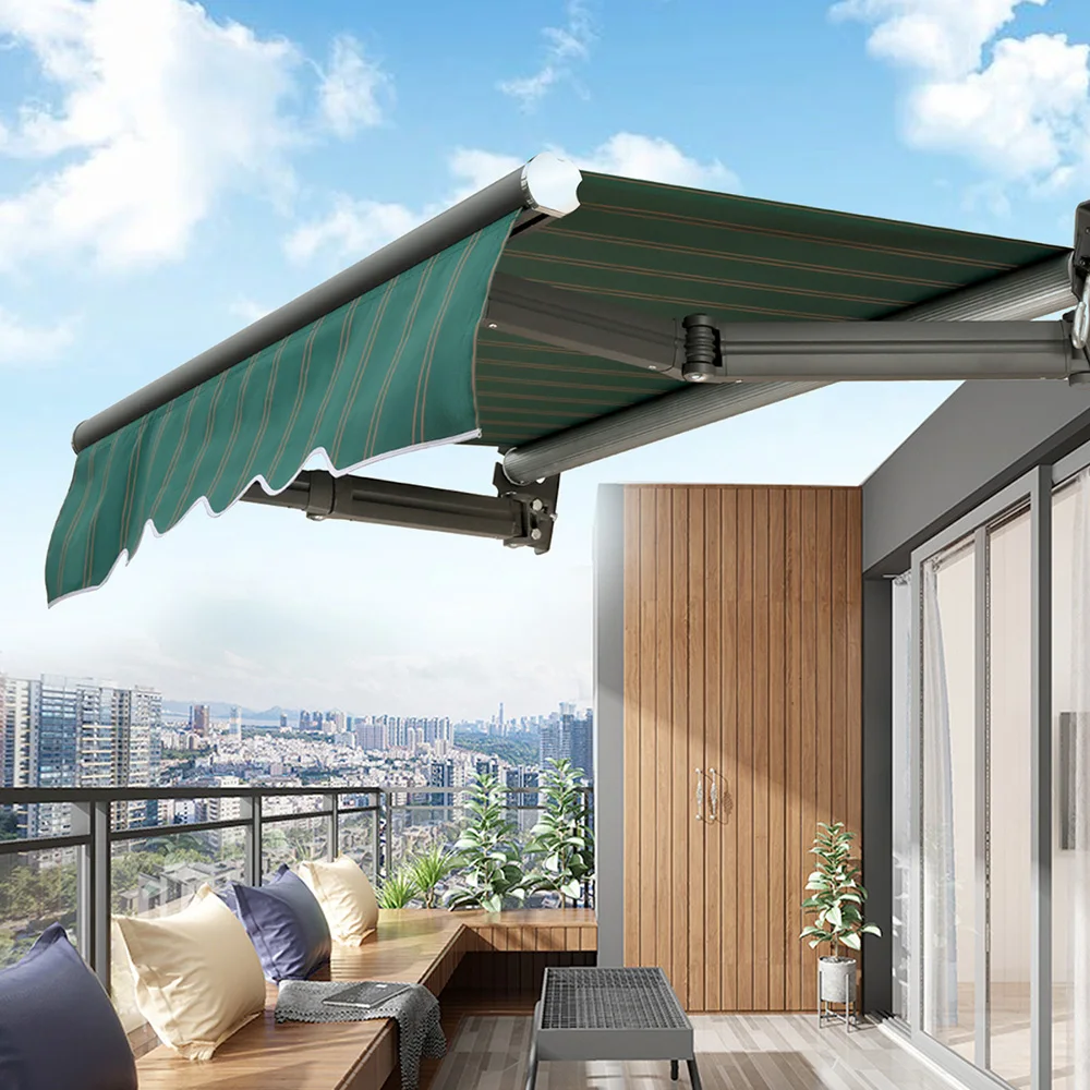 ATV&UTVWall Mounted Retractable Awning Manual/Remote Control Aluminum Alloy Frame Polyester Fabric Balcony Patio Outdoor Garden