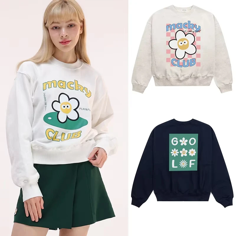 New High Quality Pure Cotton Autumn and Winter Women's golf wear Crew Neck Pullover Sweatshirt Clothes