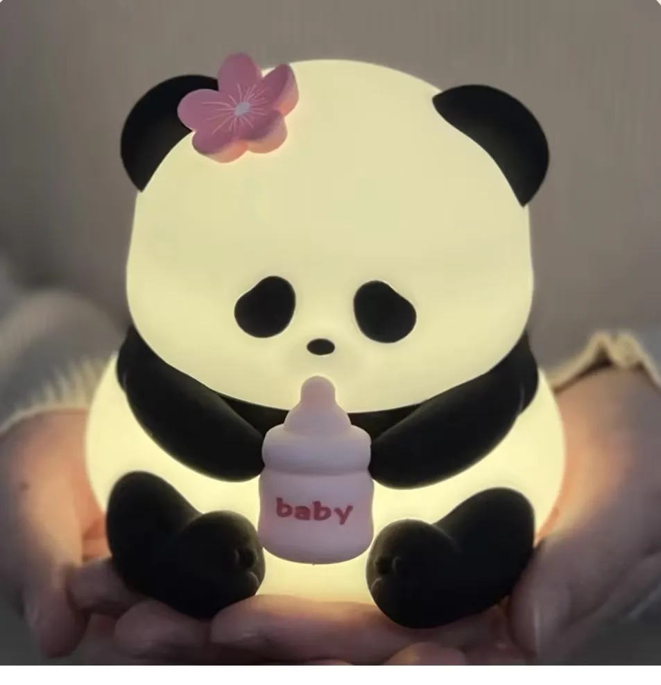 Novel Pat Panda LED Night Light USB Rechargeable Cute Silicone Bedside Lamp Dimming Sleep Table Lamp Birthday Gift Room Decor