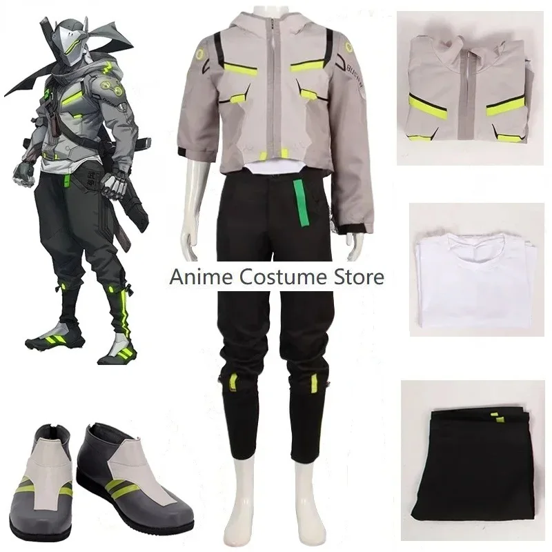 

Game Overwatch Genji Cosplay Costume Genji Shoes Men Jacket T-shirt Pants Uniform Halloween Carnival Party Roleplay Costume Suit