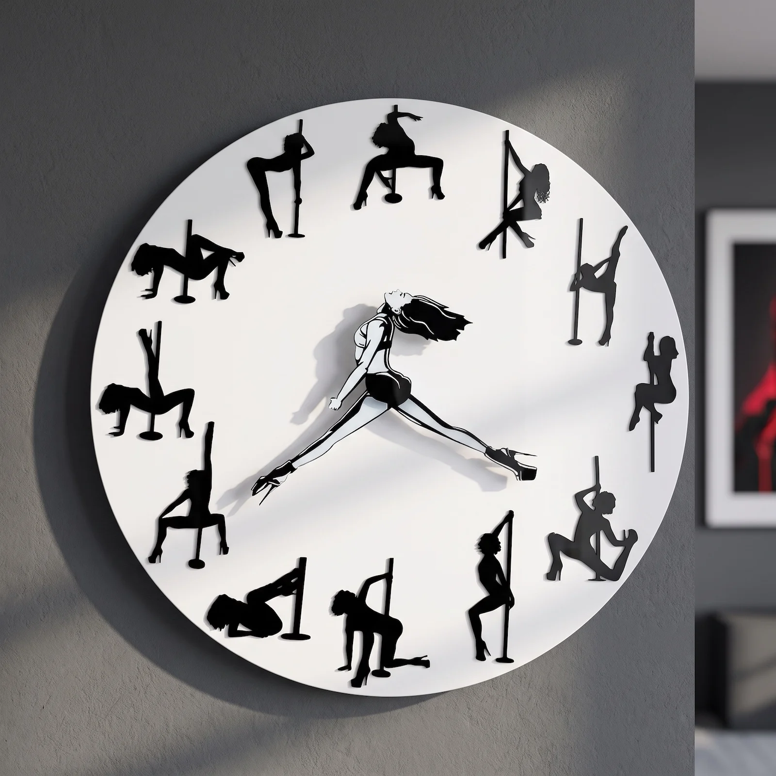 Pole Dance Wall Clock Creative Dancer Pointer Silhouette Wall Clock for Dancing Studio Dance Lovers Gym Home Decor Silent Clock