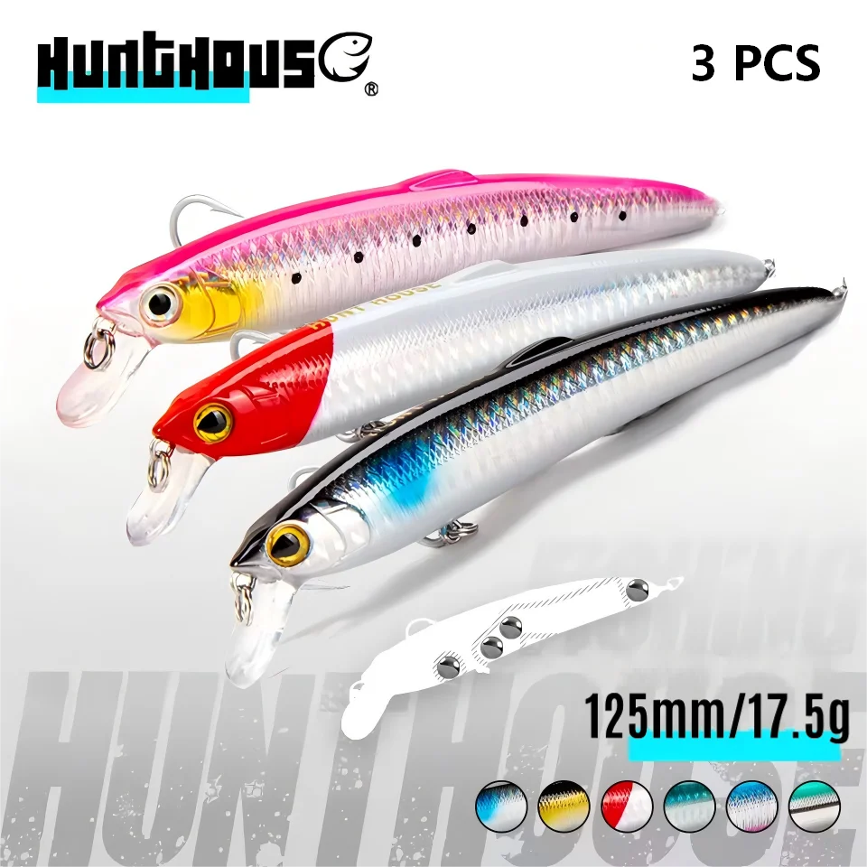 

Hunthouse 3PCS Minnow Fishing Lure 125mm/17.5g Jerkbait Hard Floating Minnow Artificial Bait For Seabass Fishing Tackle LW131