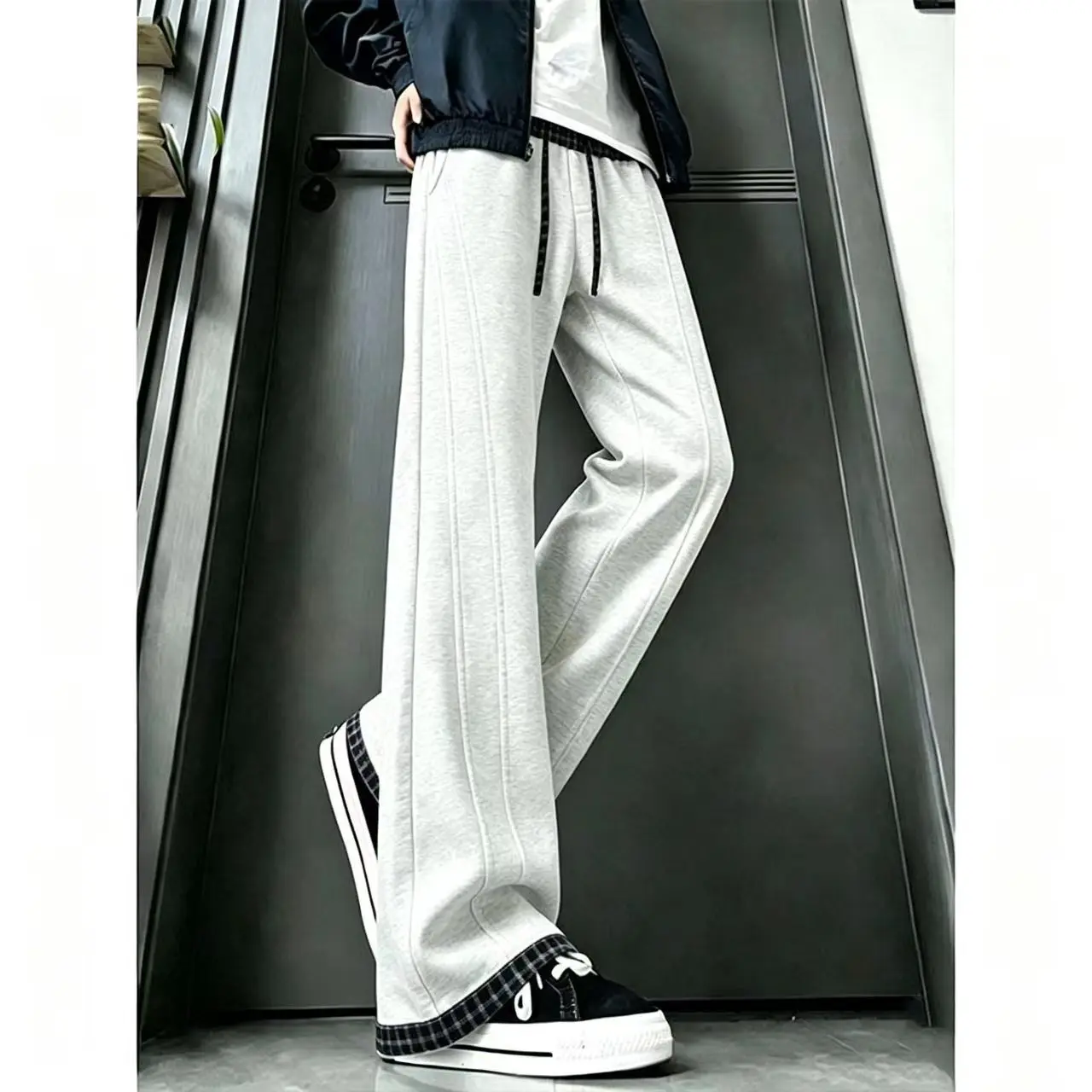 Tie Dye Plaid Patchwork American Casual Two-Way Wear Men's Straight Leg Loose Fit Slimming Wide Leg Pants Breathable Summer