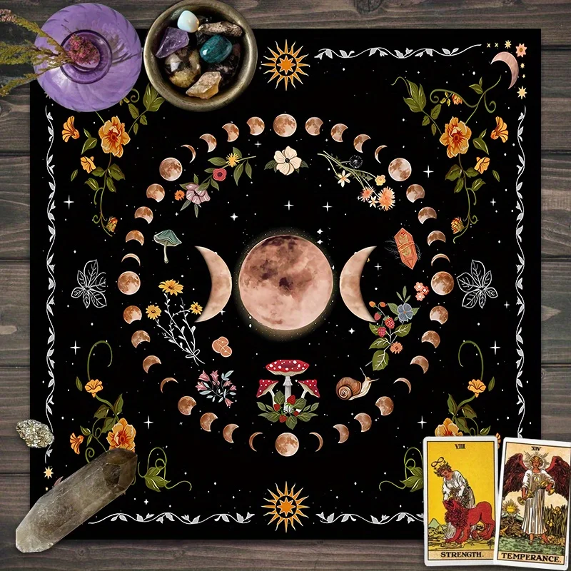 VIKAMA Mystic Moon Phase Tarot Tablecloth Stardust Divination Dining Table Decor & Accessories Tarot Card Decor