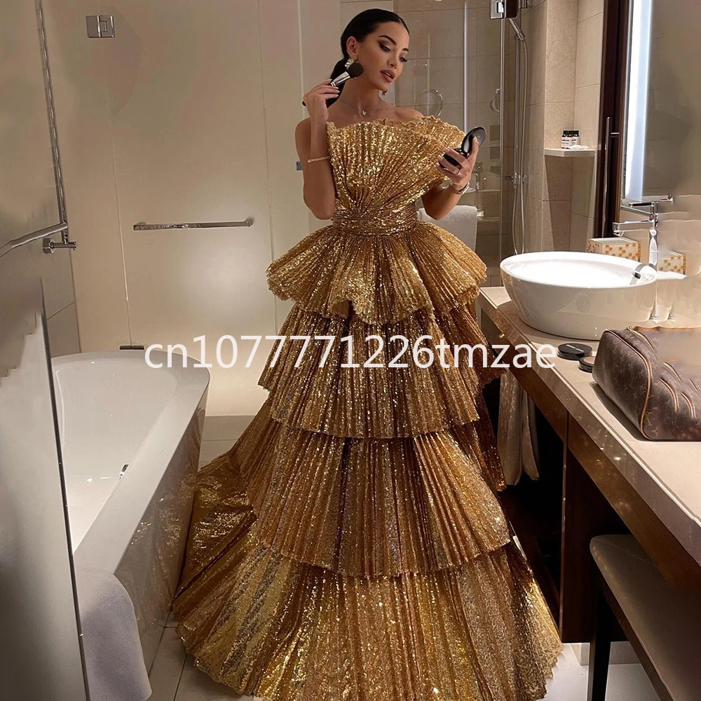 Luxury Women's 2024 Party Dress La71753, Serene Hill Gold A- line Ruffled Scaloped Collar Evening Dress Dress