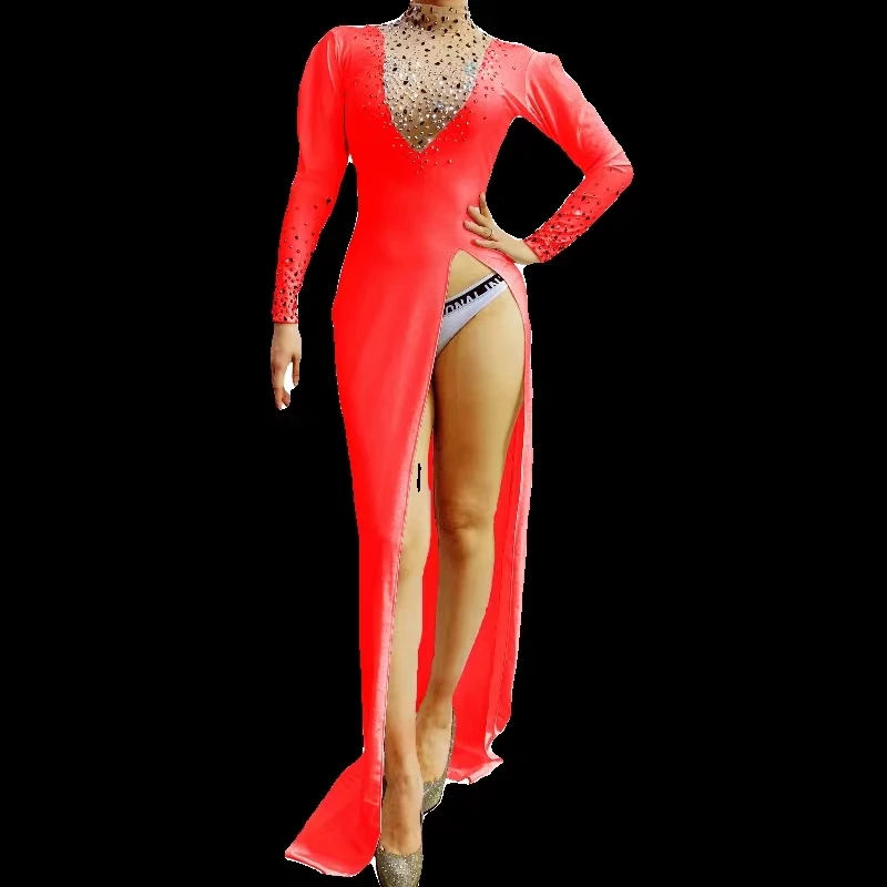 

Сексуальное длинное платье с ромбовидным разрезом для ночного клуба, бара, певицы, танцевальной команды, вечеринки, выпускного вечера, дня рождения, сценического шоу, вечерней одежды для выступлений