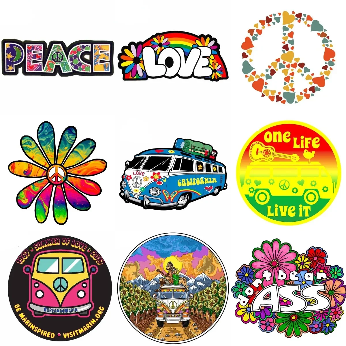 

Peace Flower Caravan Color Creative PVC Stickers Accessories for Decorate Wall Bicycle Truck Van Car Camper Off-road Decal