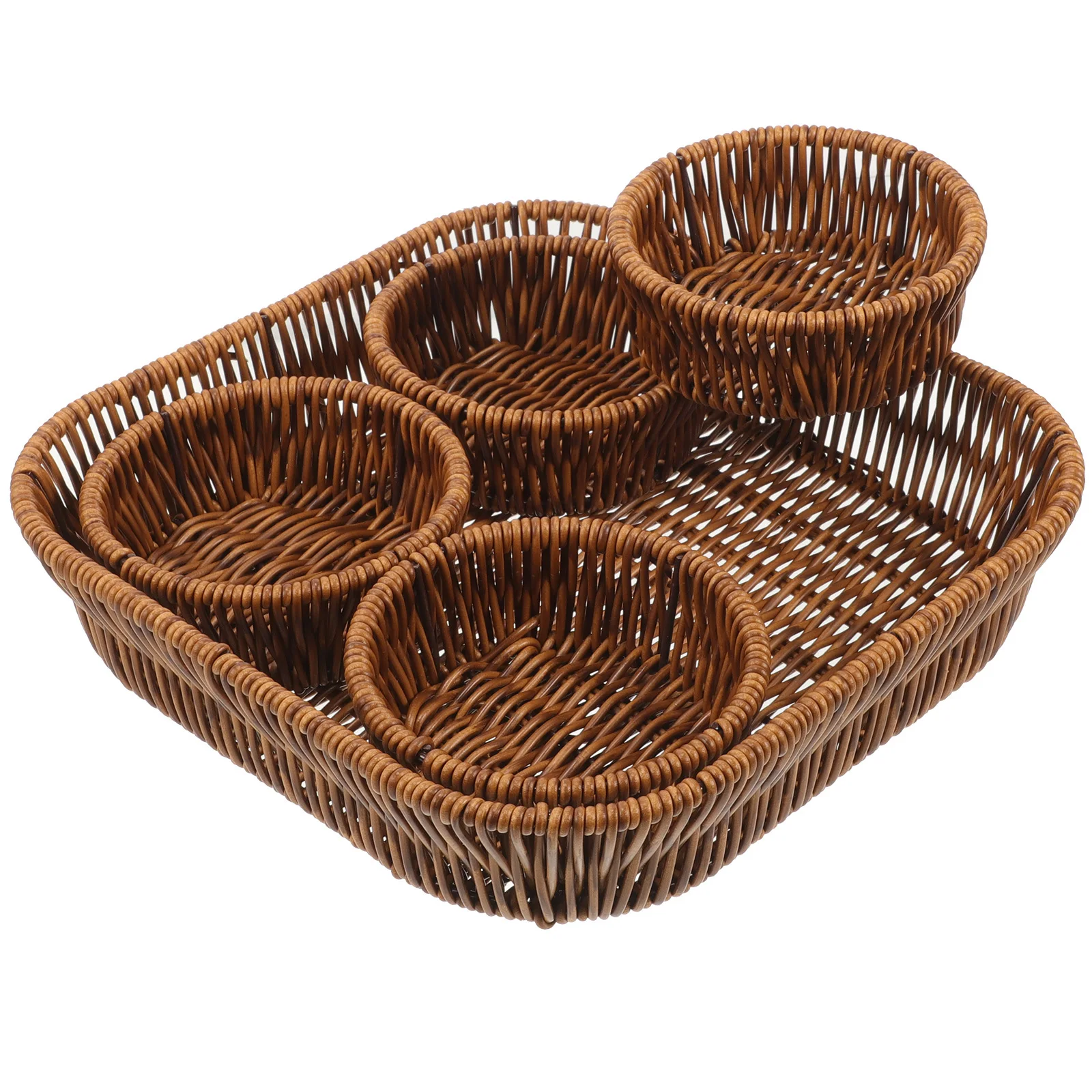 

1 set 1 Set Woven Snack Basket Storage Organizer For Dried Fruit Food Round Small Baskets Home Living Room Desktop Compartments