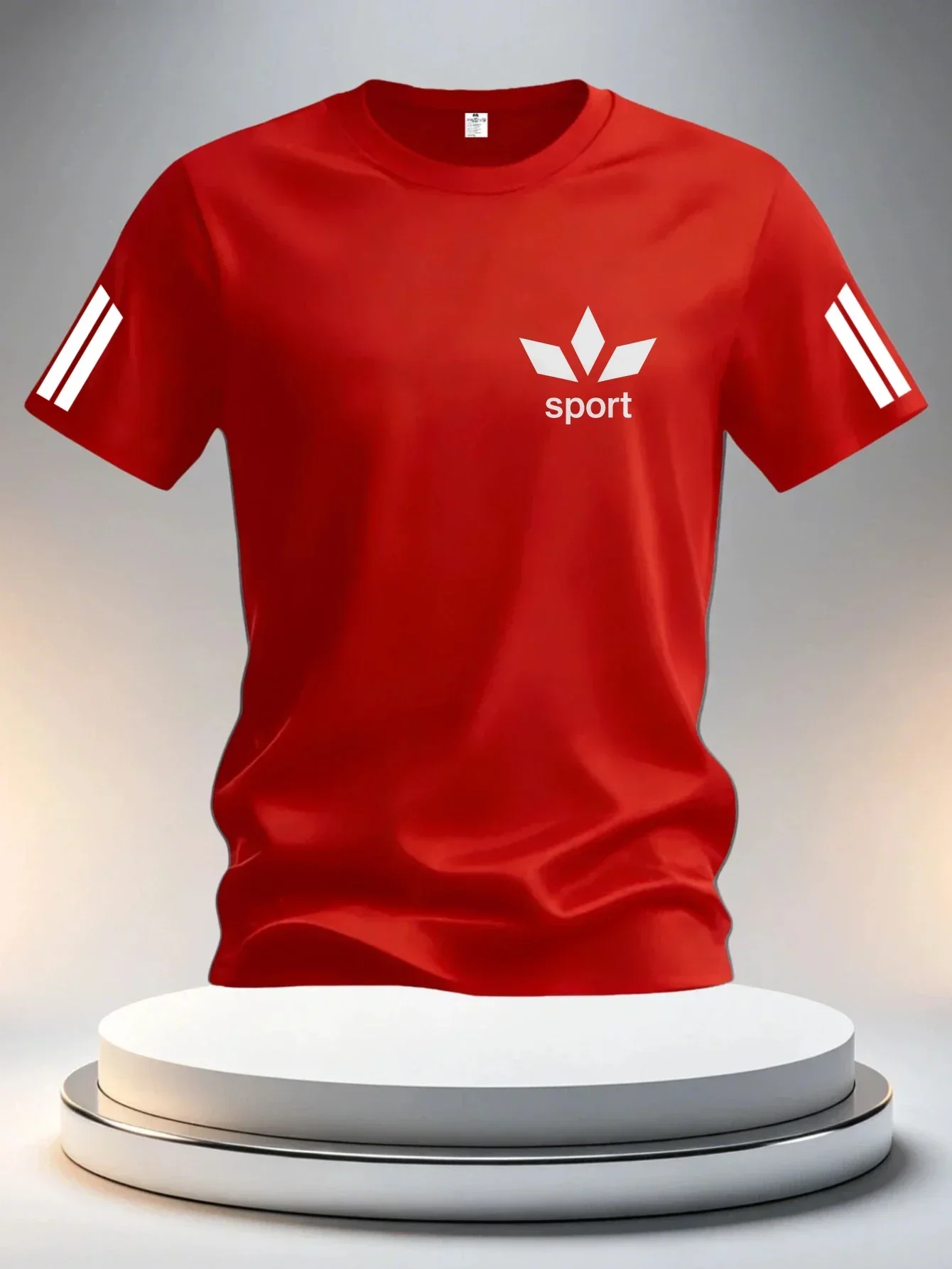 Lässiges, angesagtes Herren-Sommer-T-Shirt mit weißem Sportstreifendesign, modisches bedrucktes T-Shirt für Fitness und Alltagskleidung. – Detail 2