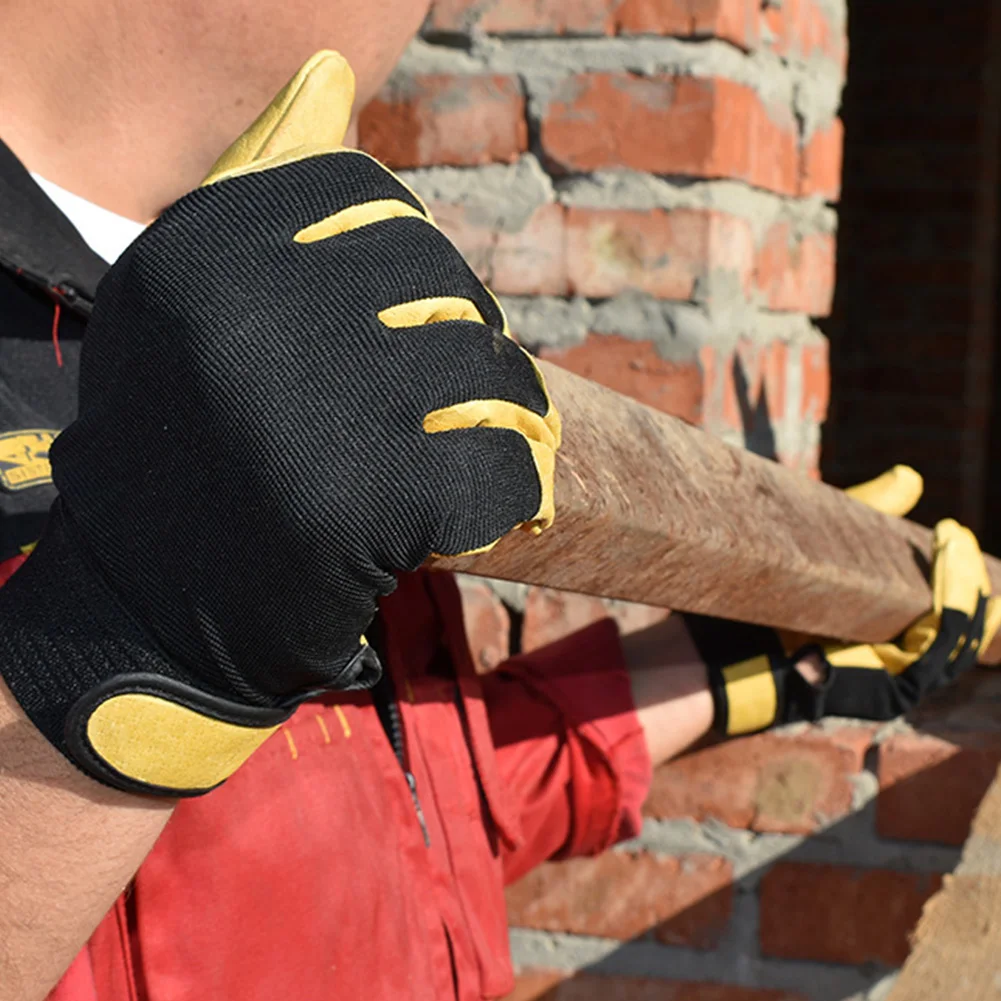 Guantes de trabajo de cuero de vaca, Protección Laboral de seguridad, para jardín, deportes, conductores de motocicletas, trabajo de soldadura, resistentes al desgaste