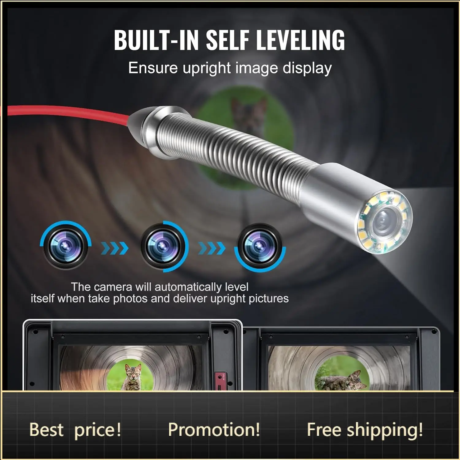 

VEVOR Sewer Camera, 328 ft/100m, Self-Leveling Drain Camera with 10.1" Touchscreen, 512Hz Transmitter & Distance Counter, IP67 S