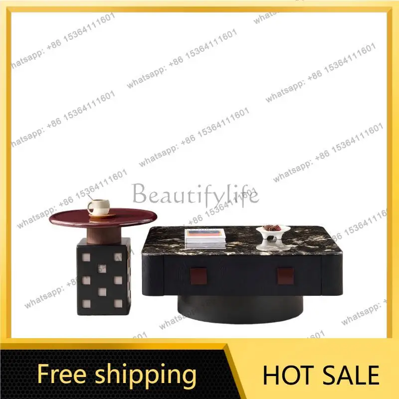 LS luxury high-end marble coffee table living room Italian minimalist platinum diamond luxury stone coffee table combination